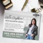 Postal Logotipo de Realtor Marketing Comercial Inmobiliar<br><div class="desc">Reforzar su estrategia de marketing inmobiliario con esta postal de envío de correo agrícola diseñada profesionalmente, perfecta para mostrar sus servicios a potenciales vendedores de casa. Esta tarjeta postal de personalizable le permite subir su logotipo y su foto, creando un toque personal y pulido que genera confianza y credibilidad en...</div>