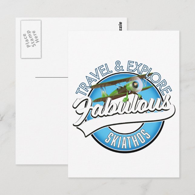 Postal logotipo de Viaje explora fabuloso Skiathos (Anverso / Reverso)