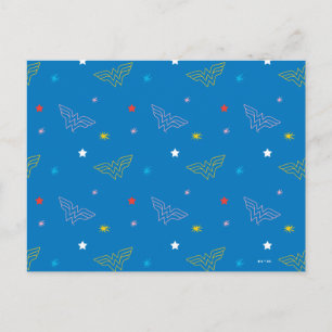 Postal Logotipo de Wonder Woman y estrellas patrón azul