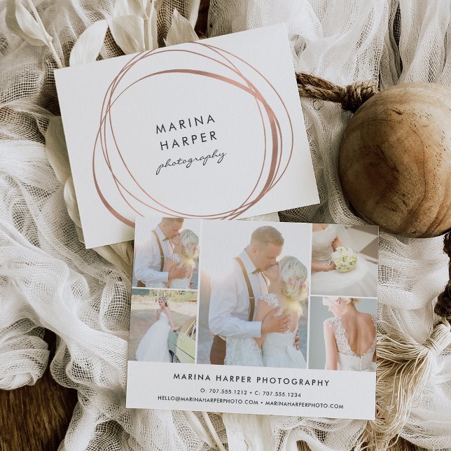 Postal Logotipo Faux Rosa Gold de 5 Collages de fotos (Subido por el creador)