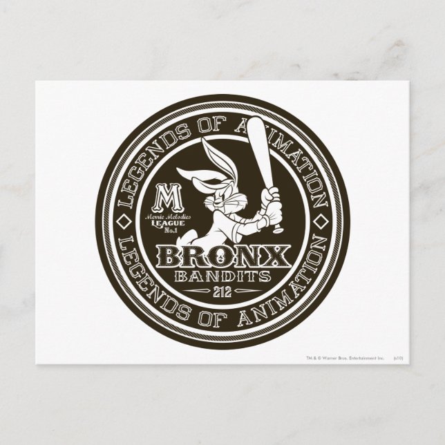 Postal Logotipo redondo B/W de BUGS BUNNY™ Bronx Bomber (Anverso)