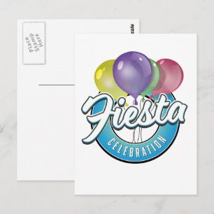 Postal logotipo retro azul de celebración de fiesta