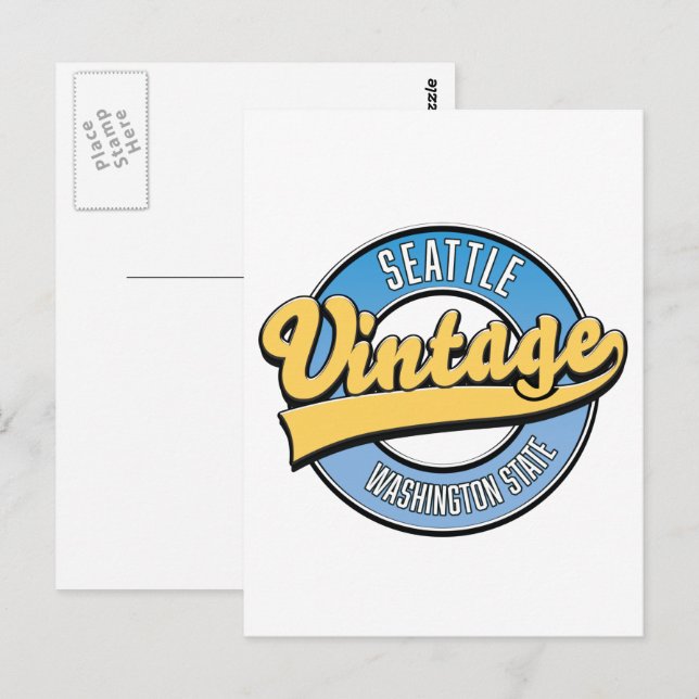 Postal logotipo retro del estado de Washington Seattle. (Anverso / Reverso)