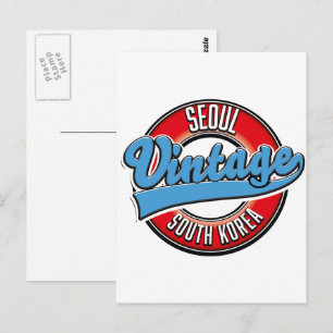Postal logotipo vintage de Seúl Corea del Sur