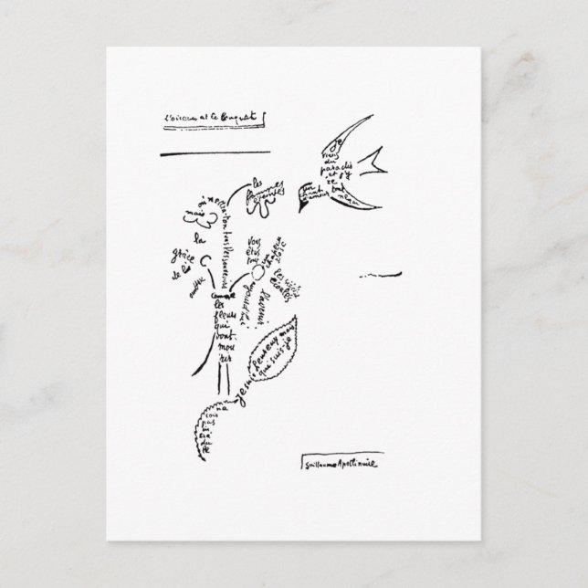 Postal L'oiseau et le bouquet, por Apollinaire (Anverso)