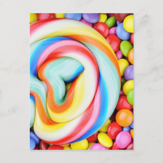 Postal Lollipop De Rayas Y Smarts Multicoloreados (Anverso)