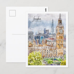 Postal London England Travel Place Watercolor