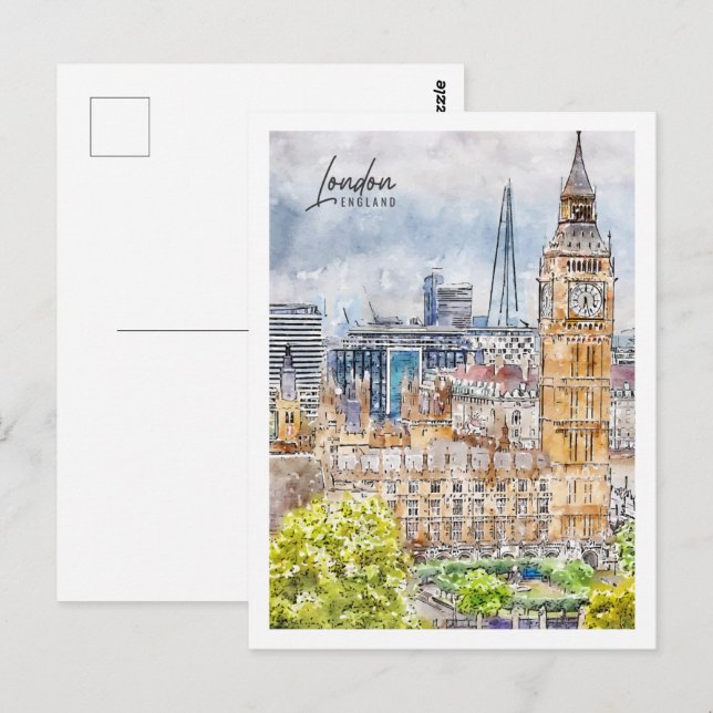Postal London England Travel Place Watercolor (Anverso / Reverso)