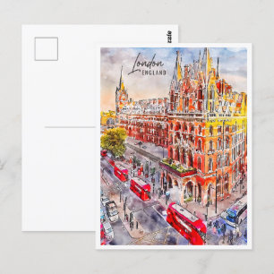 Postal London England Travel Place Watercolor