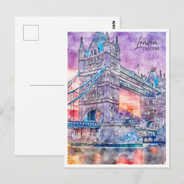 Postal London England Travel Place Watercolor (Anverso / Reverso)