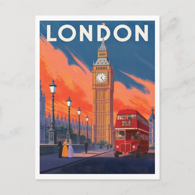 Postal London Red Bus Big Ben Art (Anverso)