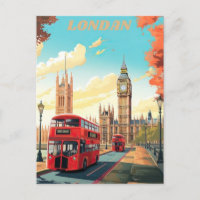 London Travel Postcard Art, London Travel Art, Ing