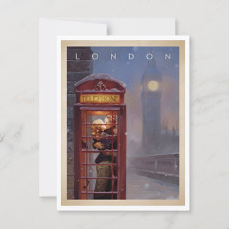 Postal Londres, besándose en una cabina telefónica inspir