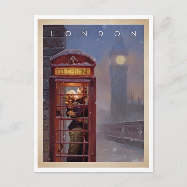 Postal Londres, besándose en una cabina telefónica inspir (Anverso)