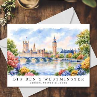 Postal Londres Big Ben y Westminster Acuarela Viaje