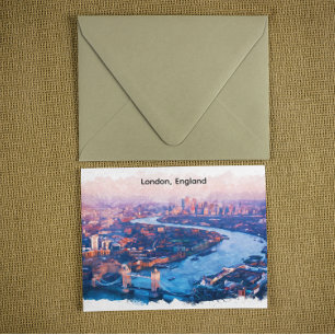 Postal Londres Inglaterra Acuarela Paisaje Urbano Aéreo