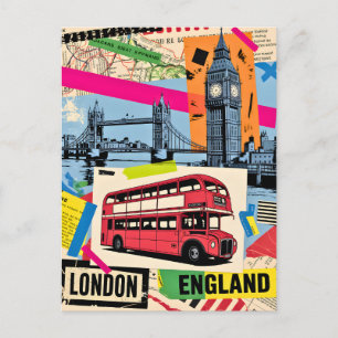 Postal Londres Inglaterra Arte Pop Retro Viaje en Autobús