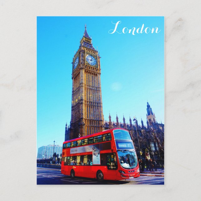 Postal Londres Inglaterra Big Ben Red Bus (Anverso)