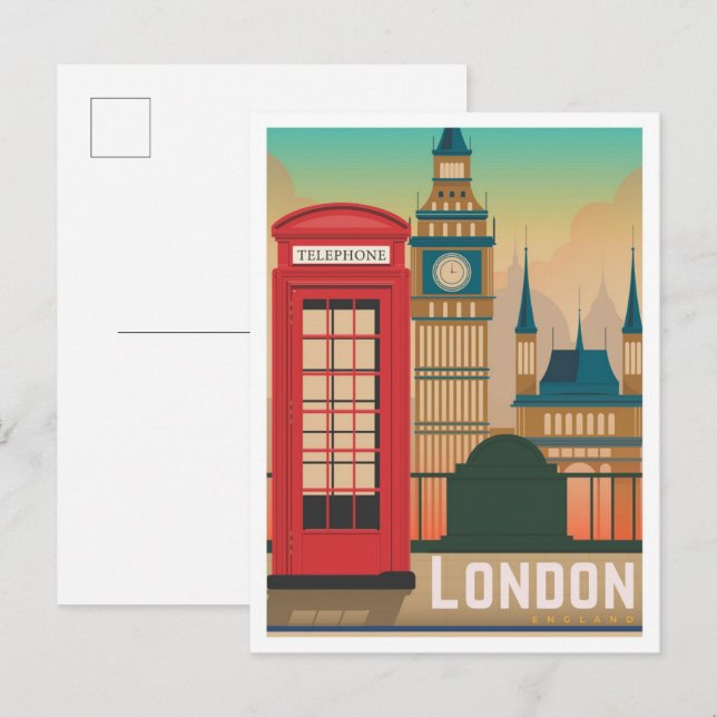 Postal Londres Inglaterra Ilustracion de Viajes de Arte V (Anverso / Reverso)