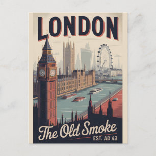 Postal Londres Inglaterra Paisaje Urbano Retro de Viaje