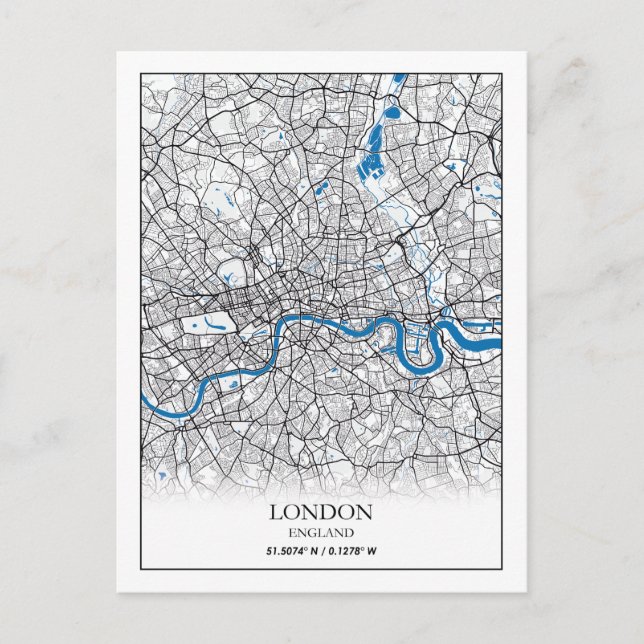 Postal Londres Inglaterra Reino Unido Mapa de la Ciudad V (Anverso)