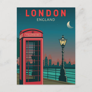 Postal Londres Inglaterra Retro Viaje Arte Vintage