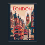Postal Londres Inglaterra Viaje de arte<br><div class="desc">Diseño de viajes vectoriales retro de Londres. Desde el Palacio de Buckingham y la Torre de Londres hasta los espectáculos del río Támesis y del West End,  Londres ofrece una dinámica mezcla de tradición y cultura moderna.</div>