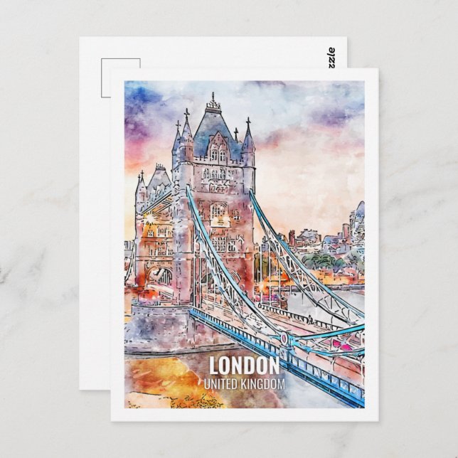 Postal Londres, Reino Unido, Travel Place Watercolor (Anverso / Reverso)