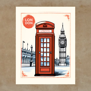 Postal Londres UK Viaje Caja de Teléfono Rojo & Big Ben