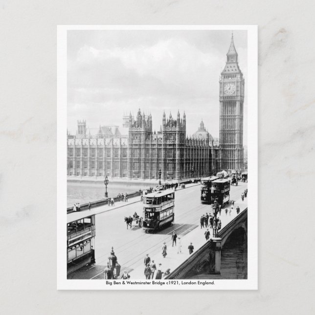 Postal Londres vintage, Big Ben, puente Westminster (Anverso)