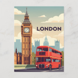 Postal Londres vintage con Big Ben y autobús rojo