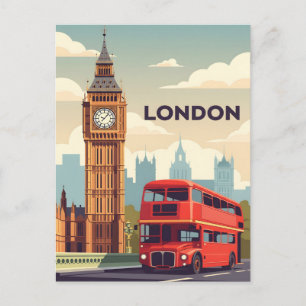 Postal Londres vintage con Big Ben y autobús rojo