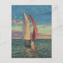 Postal Lone Sailboat - Impressionism Style Seascape Art