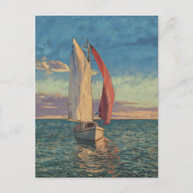Postal Lone Sailboat - Impressionism Style Seascape Art (Anverso)