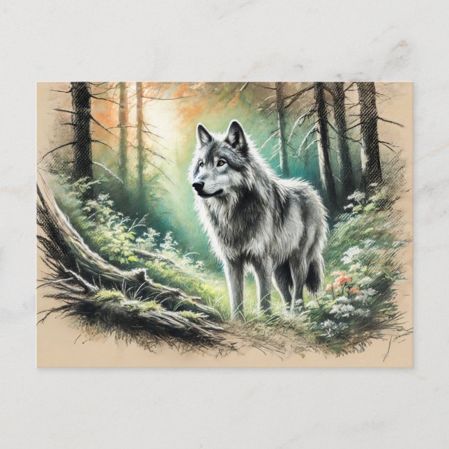 Postal Lone Wolf in Forest with Sunshine (Anverso)