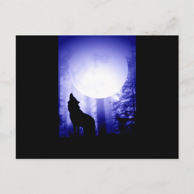 Postal Lonely Wolf Howling en la Luna (Anverso)