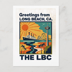 Postal Long Beach CA LBC Viajes Retro