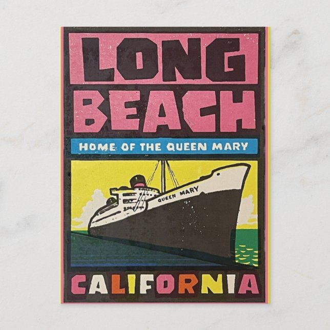 Postal Long Beach, California Póster de viaje antiguo (Anverso)