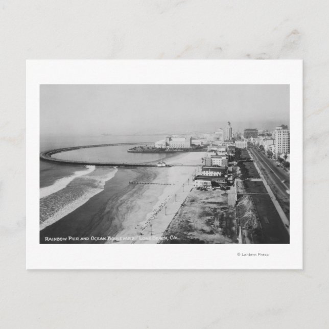 Postal Long Beach, California Rainbow Pier y Ocean (Anverso)