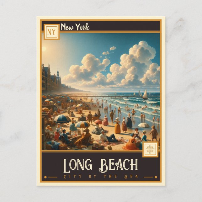 Postal Long Beach, Nueva York | Vintage (Anverso)