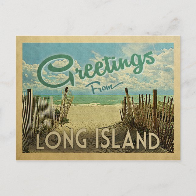 Postal Long Island Beach Vintage Travel (Anverso)