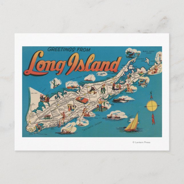 Postal Long Island, Nueva York - Saludos desde (Anverso)