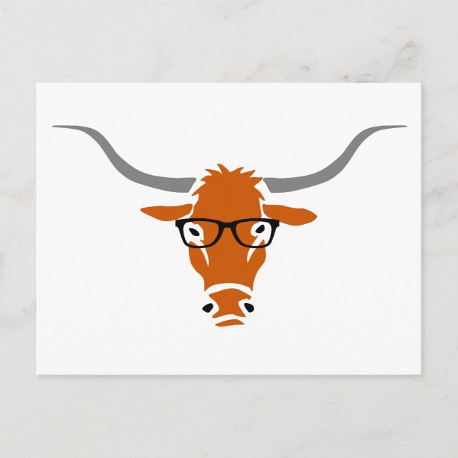Postal Longhorn con anteojos Hipster (Anverso)