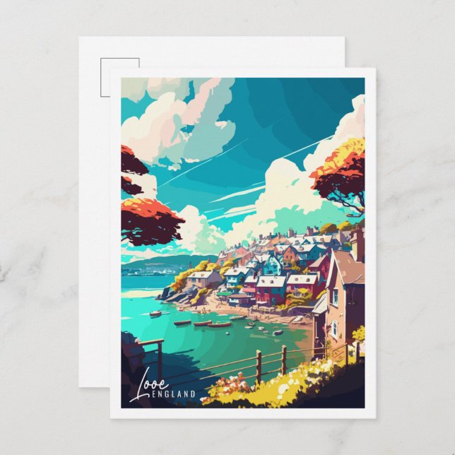 Postal Looe England vintage travel ilustracion (Anverso / Reverso)