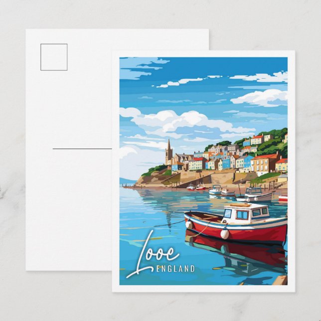 Postal Looe England vintage travel ilustracion (Anverso / Reverso)