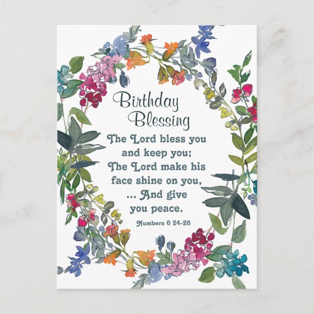 Postal Lord Bless You Bible Verse Wild Flowers Cumpleaños (Anverso)