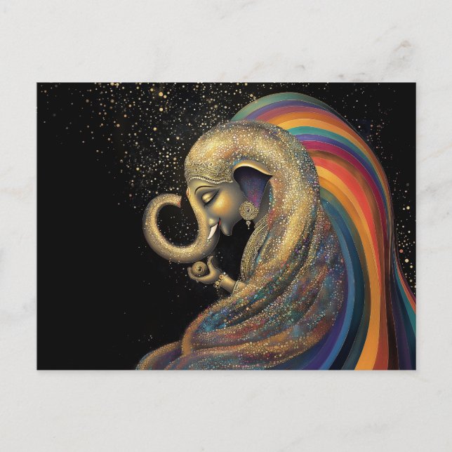 Postal Lord Ganesha Rainbow Gold Art (Anverso)