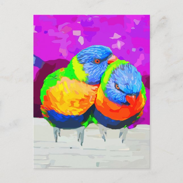 Postal Lorikeets arcoiris adoran pareja de aves (Anverso)