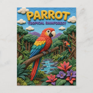 Postal Loro, Arte de Arcilla de la Selva Tropical