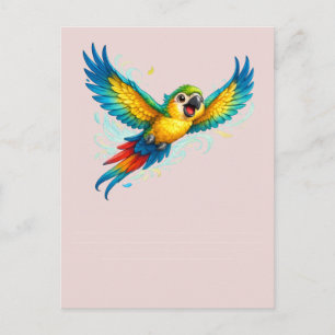 Postal Loro Colorido Feliz en Vuelo Diseño de Pájaro Kawa